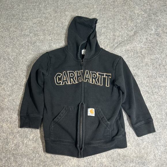 Carhartt Jacket Youth Boys Small 8-10 Hoodie Sweatshirt Black Zip Up Embroidered - Picture 1 of 5